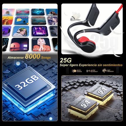 IPX8 veekindlad luujuhtivusega kõrvaklapid ujumiseks, veealused ujumiskõrvaklapid luujuhtivusega Bluetooth 5.3 32 GB MP3-mängijaga ujumiseks surfamiseks ujumiskõrvaklapid ujumiseks (must punane)