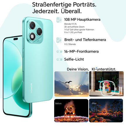 HONOR 400 Lite nutitelefon 5G kahe SIM-kaardiga NFC, 256 GB/8 GB muutmälu, lukustamata Android-telefon ilma lepinguta (108 MP tehisintellektiga kaameranupuga, 6,7-tolline ekraan, 5230 mAh, Android 15) samethall