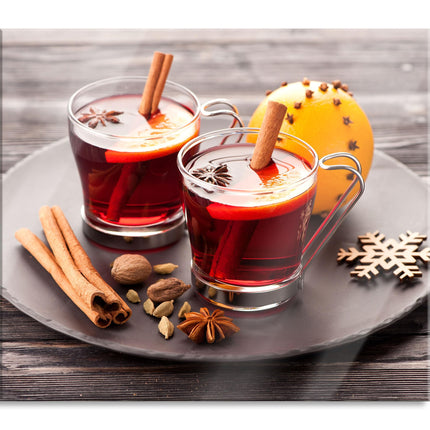Aromatic mulled wine with cinnamon. Hob cover &amp; splash guard made of real glass | For hobs | 60x52 cm