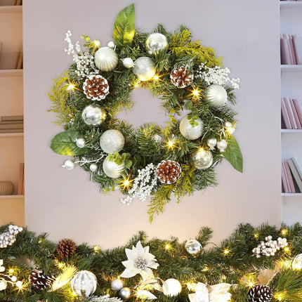 Christmas wreath, Christmas door wreath, Christmas wreath front door decoration artificial, Christmas door wreath illuminated, fireplace and wall decoration, Christmas wreath decoration, for Advent door