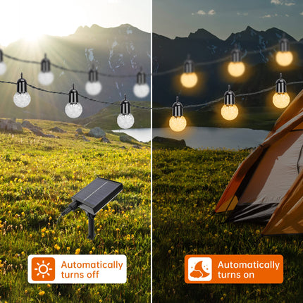 Aourow LED Solar String Lights Outdoor, 25 Bulbs 15.5m Decorative Lamp IP44 Waterproof with 4 Brightness Levels and 4-Level Time Setting, Outdoor Lighting for Garden, Party, Festival, Warm White