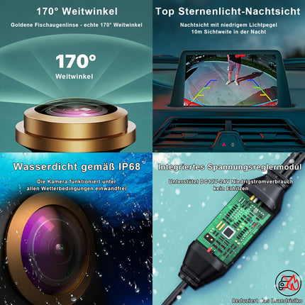 GREENAUTO HD tahavaatekaamera, kõrglahutusega 720P eraldusvõime, 170° ülilai vaatenurk, supertähevalgusega öönägemine, IP68 tolmu- ja veekindel