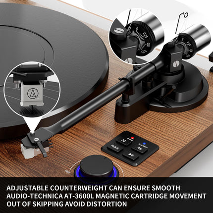 HiFi record player Bluetooth USB, record player with speaker, dual compact stereo system, adjustable counterweight magnetic cartridge, RCA output