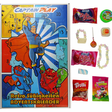 CAPTAIN PLAY Retro advendikalender 2024, jõulukalender maiustustega, 348g Retro advendikalender maiustused