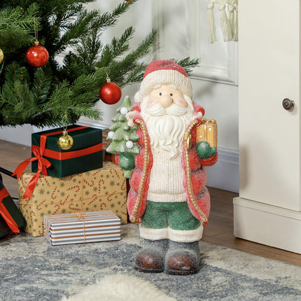 HOMCOM Christmas decoration figure, Santa Claus with Christmas tree and gift, 50 cm Christmas figure with LED light, decorative figure for Christmas, for indoor and outdoor use