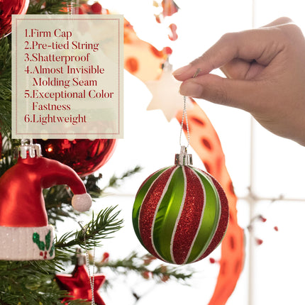 Valery Madelyn Christmas Ornament Set, 70 Carat Elf Red Green White Shatterproof Christmas Tree Decorations Ball Ornaments Decorative Hanging Ornaments for Christmas Trees Holiday Party Decoration