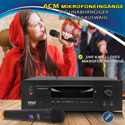 Pyle Amplifier, AV Receiver, HiFi Amplifier, Bluetooth Amplifier, Stereo Amplifier - 1000W 5.2 Channels with 2 UHF Wireless Microphones, Amplifier, MP3/USB/HDMI/AM/FM Radio, for Home Theater &amp; Karaoke