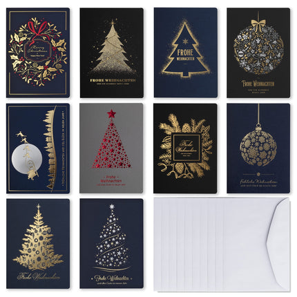 Art Nuvo - EXCLUSIVE CHRISTMAS CARDS SET OF 10 CARDS, 120x170mm, GILDED AND EMBOSSED CHRISTMAS MOTIFS MADE OF METALLIC WITH INSERTS AND ENVELOPES