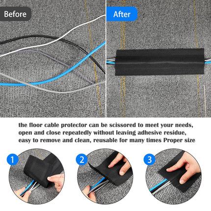 Black Cable Grip Strip Floor Cable Cover Cable Protector Cable Management for Office Carpet, Keep Cables Tidy and Protect Wires (4 Inches x 15 Feet)