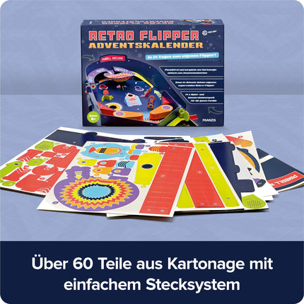FRANZIS 67210 - Retro Pinballi advendikalender, ehita oma täisfunktsionaalne pinballimasin 24 päevaga, plastikvaba, lastele vanuses 8 aastat ja vanemad.
