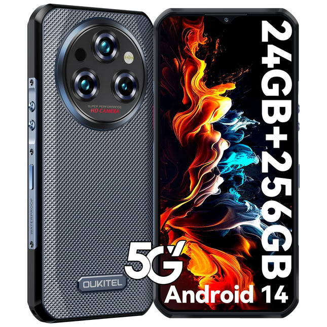 OUKITEL WP35 õuemobiiltelefon 5G - 11000mAh õues kasutatav nutitelefon ilma lepinguta Android 14, 24 GB RAM + 256 GB ROM ehitusplatsi mobiiltelefon 6,6 tolli, 64MP + 32MP + 8MP öise nägemisega kaamera, NFC / GPS / sõrmejälg / näotuvastus