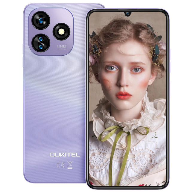 OUKITEL C51 nutitelefon ilma lepinguta, 18GB(6+12)+128GB mobiiltelefon ilma lepinguta 6.8 tolli, Android 14 5150mAh aku 13MP+5MP kaamera, näotuvastus ja sõrmejäljelugeja, GPS, kahe SIM-kaardiga 4G SIM-kaardivabad mobiiltelefonid, lilla