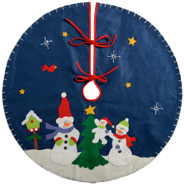 WeRChristmas Snowman Christmas Tree Skirt Decoration, Fabric, Multi-Colour, 90 cm, Large