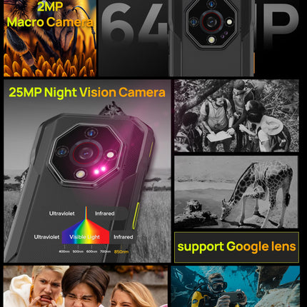 Ulefone Armor X32 Pro 5G õuemobiiltelefon 2025, 16GB+256GB/SD-2TB, 64MP+16MP+25MP öise nägemisega, kaheksanurkse kupliga disainiga, 5500mAh, 5.65” Android 14 Mobiiltelefonid 3 pesa/Face ID/GPS/OTG/NFC Oranž