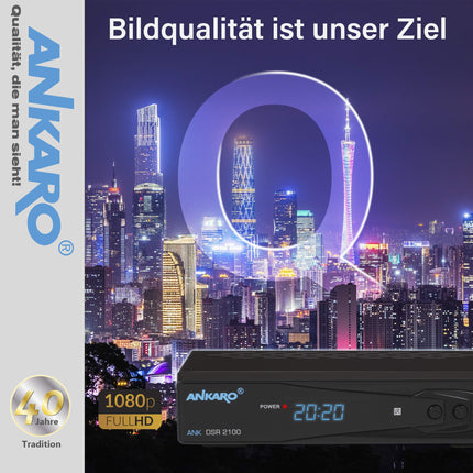 ANKARO DSR 2100 digitaalne Full HD 1080p satelliitvastuvõtja must USB-meediapleieri/HDMI/SCART/LED-ekraaniga/12V toiteallikaga, ideaalne telkimiseks