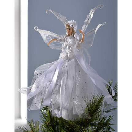 WeRChristmas Christmas tree angel, ceramic head and hands, silver, 33 cm