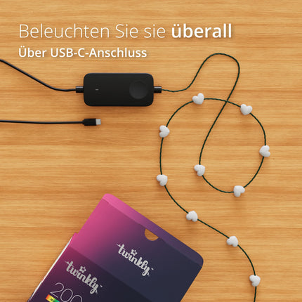 Twinkly Strings USB-C Hearts 100 LED, südamekujulised LED-kettvalgustid, RGB LED-tuled, mitmevärvilised, valentinipäeva tuled, ühildub Alexa ja Google Home'iga, USB-C, läbipaistev kaabel, 6m