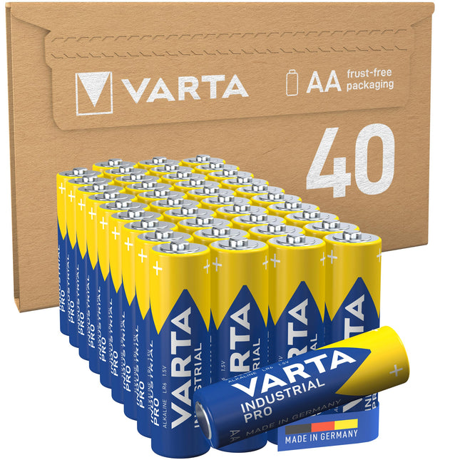 VARTA patareid AA, Industrial Pro, leelispatarei, 1,5 V, hoiupakend keskkonnasõbralikus pakendis, valmistatud Saksamaal [ainult Amazonis] 40 tükki (1 pakk)