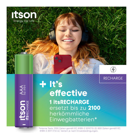 ITSON, AAA rechargeable batteries, 8 pieces, capacity with min. 800 mAh, packaging 95% recycled, made in Japan, best for remote controls, flashlights, watches