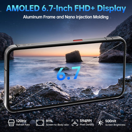 OUKITEL WP200 Pro 5G Outdoor Mobile Phone - Android 15 72GB+1TB Smartphone with SmartWatch, 6.7” AMOLED FHD+ 120 Hz Waterproof Unlocked, 8580mAh/45W, 108MP Camera, 5G Dual SIM/NFC/WiFi 6 - Gray