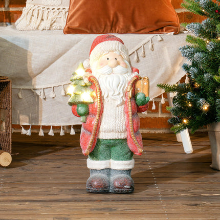 HOMCOM Christmas decoration figure, Santa Claus with Christmas tree and gift, 50 cm Christmas figure with LED light, decorative figure for Christmas, for indoor and outdoor use