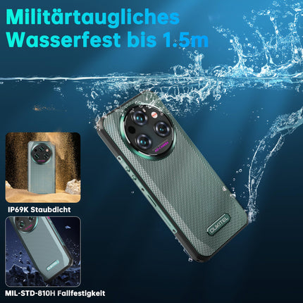 OUKITEL WP35S õuetelefon Android 14-11000mAh õuetelefon ilma lepinguta, 24GB RAM + 256GB ROM/1TB 6.6 tolli, 48MP + 16MP + 8MP öise nägemisega kaamera ehitusplatsi mobiiltelefon, NFC/GPS/sõrmejälg/näotuvastusega, roheline