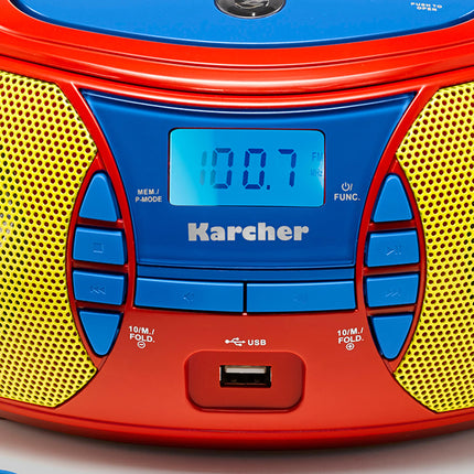Karcher RR 5026 kaasaskantav CD-raadio - värviline laste boombox CD-mängija, FM-raadio, USB ja mikrofoniga - töötab aku/võrguvõrguga