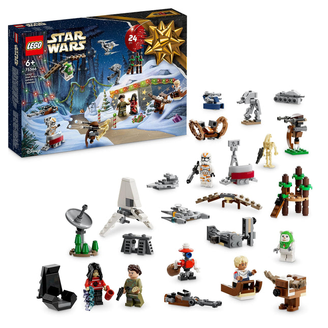 LEGO 75366 Star Warsi advendikalender 2023, jõulukalender 24 kingitusega, sh 9 figuuri, 10 sõidukimänguasja ja 5 minimudelit, advendikingitus jõuludeks lastele ja fännidele.