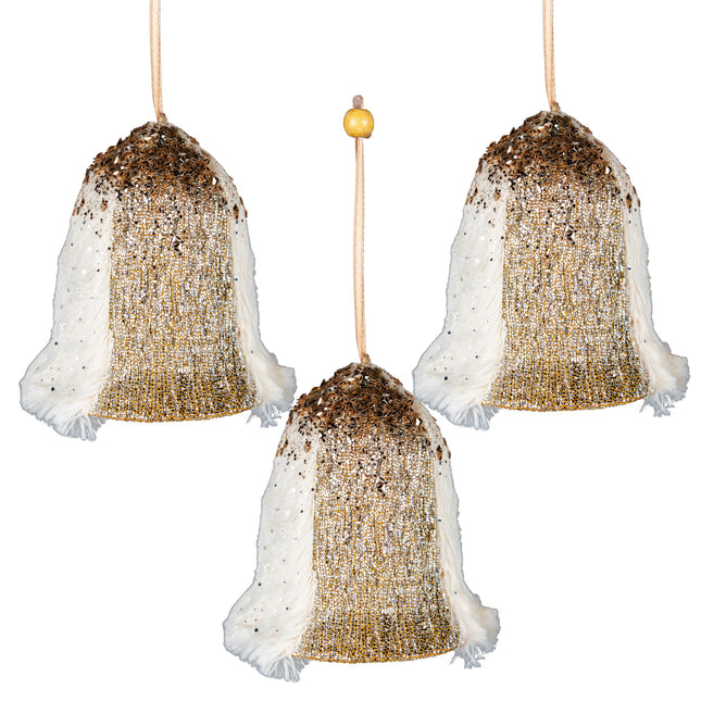 Santa Claus Bell, 12 cm, Gold, Pack of 3 - Christmas Tree Hanging Decoration, Festive Decoration, Fairytale Theme, Christmas Tree Pendant