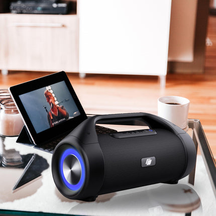 Caliber Bluetooth Speaker - Wireless Bluetooth Music Box - AUX and USB - With LED Lighting - 12h Battery - Black