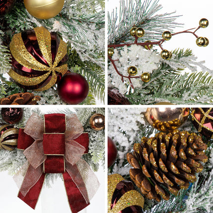 Christmas wreath door wreath for Christmas - red and white Advent wreath with Christmas balls, berries, pine cones and bow, decorative wreath Christmas decoration table wreath, Ø 60CM