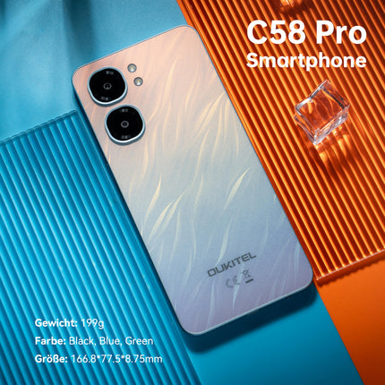 OUKITEL C58 Pro nutitelefon ilma lepinguta Android 14-24GB+256GB 50MP+8MP AI kaameraga mobiiltelefon ilma lepinguta 6,7-tolline 90Hz ekraan 5150mAh mobiiltelefon Soodne, NFC, GPS, kahe SIM-kaardiga 4G SIM-kaardi lukustuseta mobiiltelefonid
