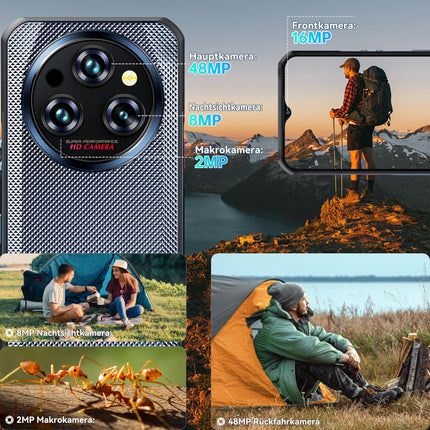 OUKITEL WP35S Outdoor Smartphone Android 14-11000mAh Outdoor Mobile Phone Without Contract, 24GB RAM + 256GB ROM Construction Site Phone, 6.6 inches, 48MP + 16MP + 8MP Night Vision Camera, NFC/GPS/Fingerprint/Face ID, Black