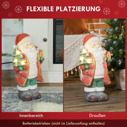 HOMCOM Christmas decoration figure, Santa Claus with Christmas tree and gift, 50 cm Christmas figure with LED light, decorative figure for Christmas, for indoor and outdoor use