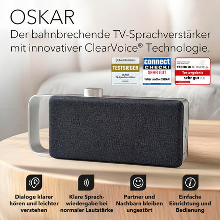 faller Oskar TV kõlar/heliriba Clear Voice'iga (kaasaskantav, juhtmevaba, hõlpsasti kasutatav, alumiiniumkorpus)