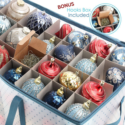 Hearth &amp; Harbor Large Storage Box with Adjustable Plastic Dividers for 128 Christmas Ornaments or Decorations, Plastic