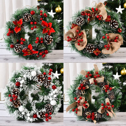 Christmas wreath 30cm door wreath Christmas, Christmas garland with Christmas balls pine cones berries for front door, fireplace and wall decoration, wreath with apples pine cones