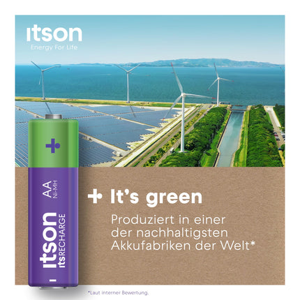 ITSON, AA rechargeable batteries, 8 pieces, capacity min. 2000 mAh, packaging 95% recycled, made in Japan, best for remote controls, flashlights, watches