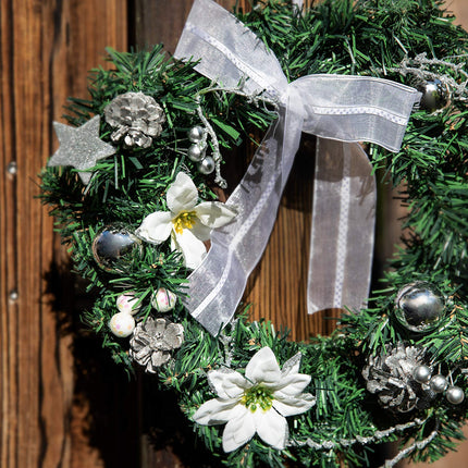 HEITMANN DECO Christmas wreath - door wreath, wall wreath, Christmas wreath - decorated wreath made of fir branches - green, white, silver, 32 x 32 x 10 cm