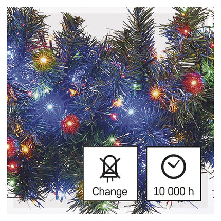 EMOS LED light chain multicolor for indoor and outdoor use, 12m long cluster Christmas light chain IP44 with 600 colorful LEDs + 5m cable and power supply, 6h timer function, for party, Christmas, decoration