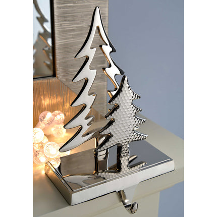 WeRChristmas Christmas stocking holder, Christmas tree motif, 19 cm, silver-plated metal