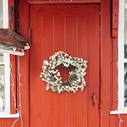 COM-FOUR® Christmas door wreath - Advent wreath with pine cones and white berries - Decorative wreath - Christmas decoration - Table wreath - Christmas wreath