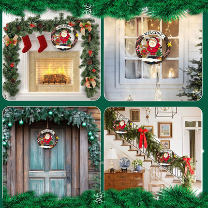 Christmas wreath woven, door wreath Welcome for Christmas, door sign Merry Christmas made of wood for door, window or wall, 24 cm