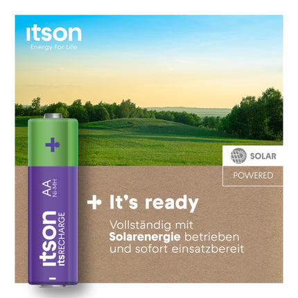 ITSON, AA rechargeable batteries, 8 pieces, capacity min. 2000 mAh, packaging 95% recycled, made in Japan, best for remote controls, flashlights, watches