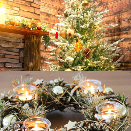 KAMACA XL Christmas wreath decorative wreath made of solid wooden branches with decoration such as fir branches and 4 glass candle holders Advent Christmas decoration table (XL Advent wreath gold 34 x 34 x 8 cm)