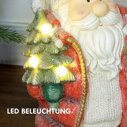 HOMCOM Christmas decoration figure, Santa Claus with Christmas tree and gift, 50 cm Christmas figure with LED light, decorative figure for Christmas, for indoor and outdoor use