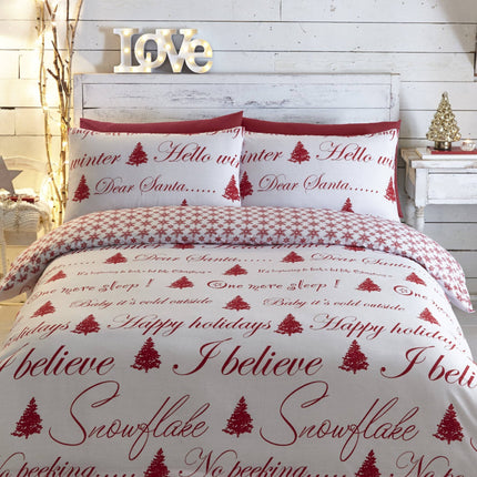 Christmas Tree Single Duvet Cover &amp; 1 Pillowcase Bedding Set Red White Xmas Adults