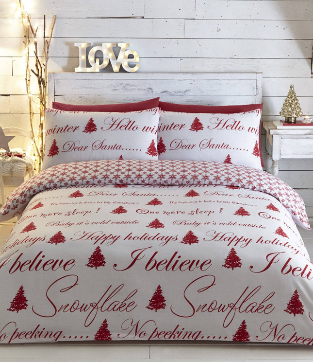 Christmas Tree Single Duvet Cover &amp; 1 Pillowcase Bedding Set Red White Xmas Adults
