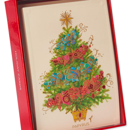 Papyrus Christmas Cards in Box with Envelopes, Peace and Happiness, Christmas Tree (12 pieces)