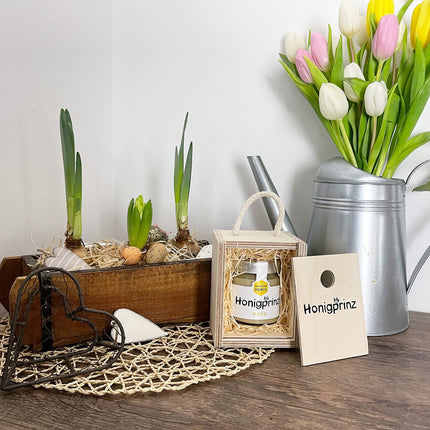 Honey Gift Set "Wooden Box with Cord" - 100% German Honey Honigprinz Family Beekeeping (1 x 250g)